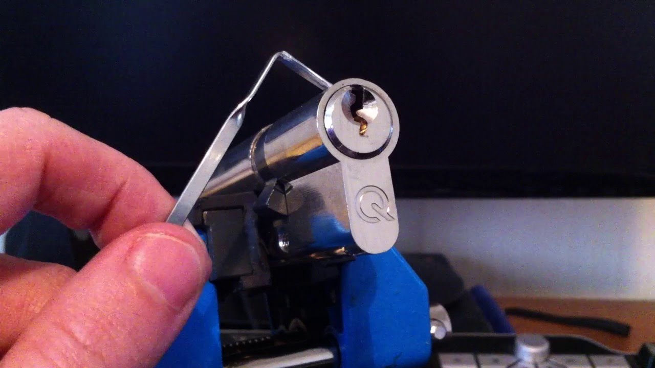 (3) Lock Picking - 'Q' Branded Euro Cylinder Raked & Picked