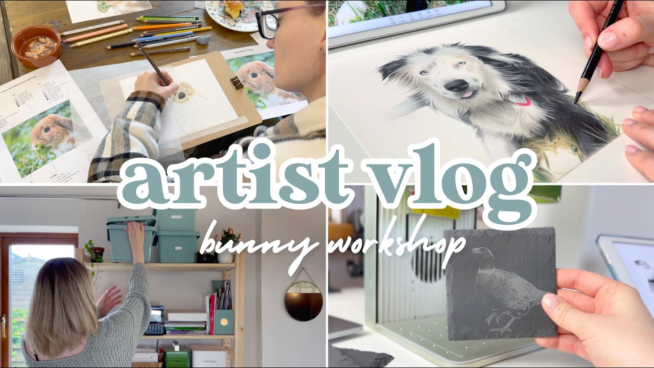 Spring Bunny Art Workshop, Slate Coasters & PRT Quite Label Printer | Artist Studio Vlog