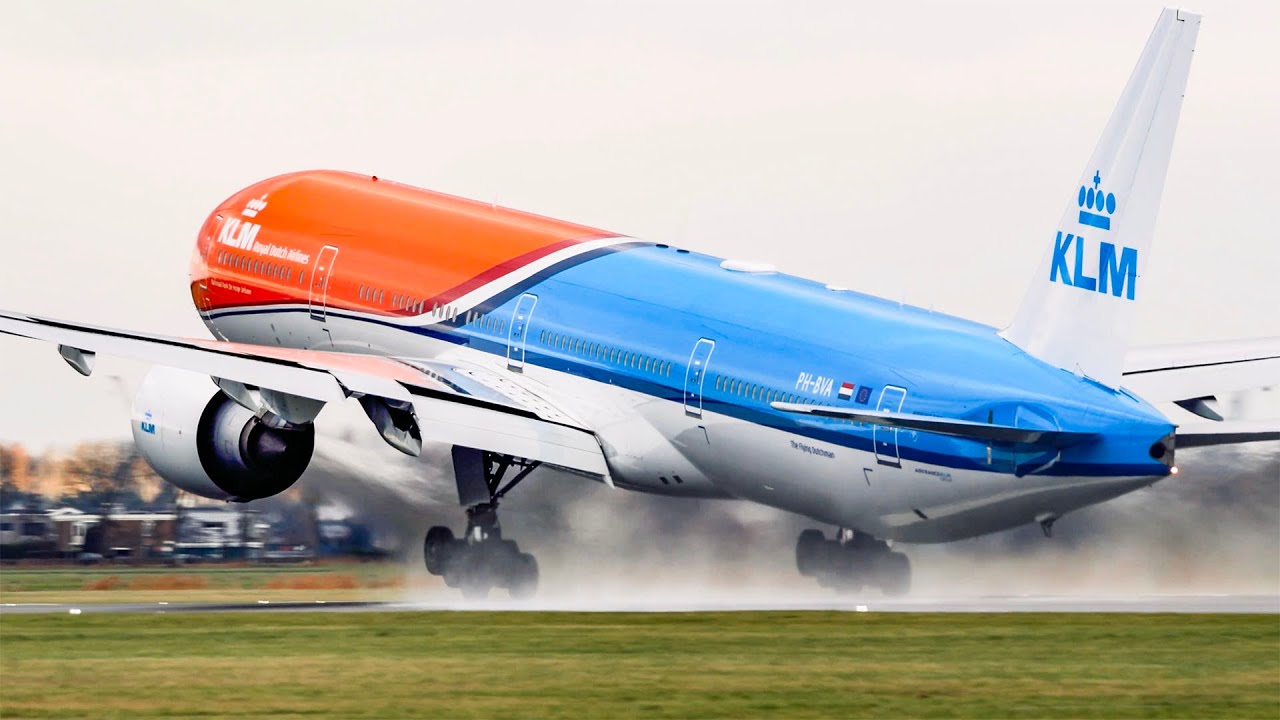 ✈️🔊 KLM ORANGE PRIDE WET TAKE-OFF 🇳🇱 B777-300ER PH-BVA | Amsterdam Schiphol Airport | 4K