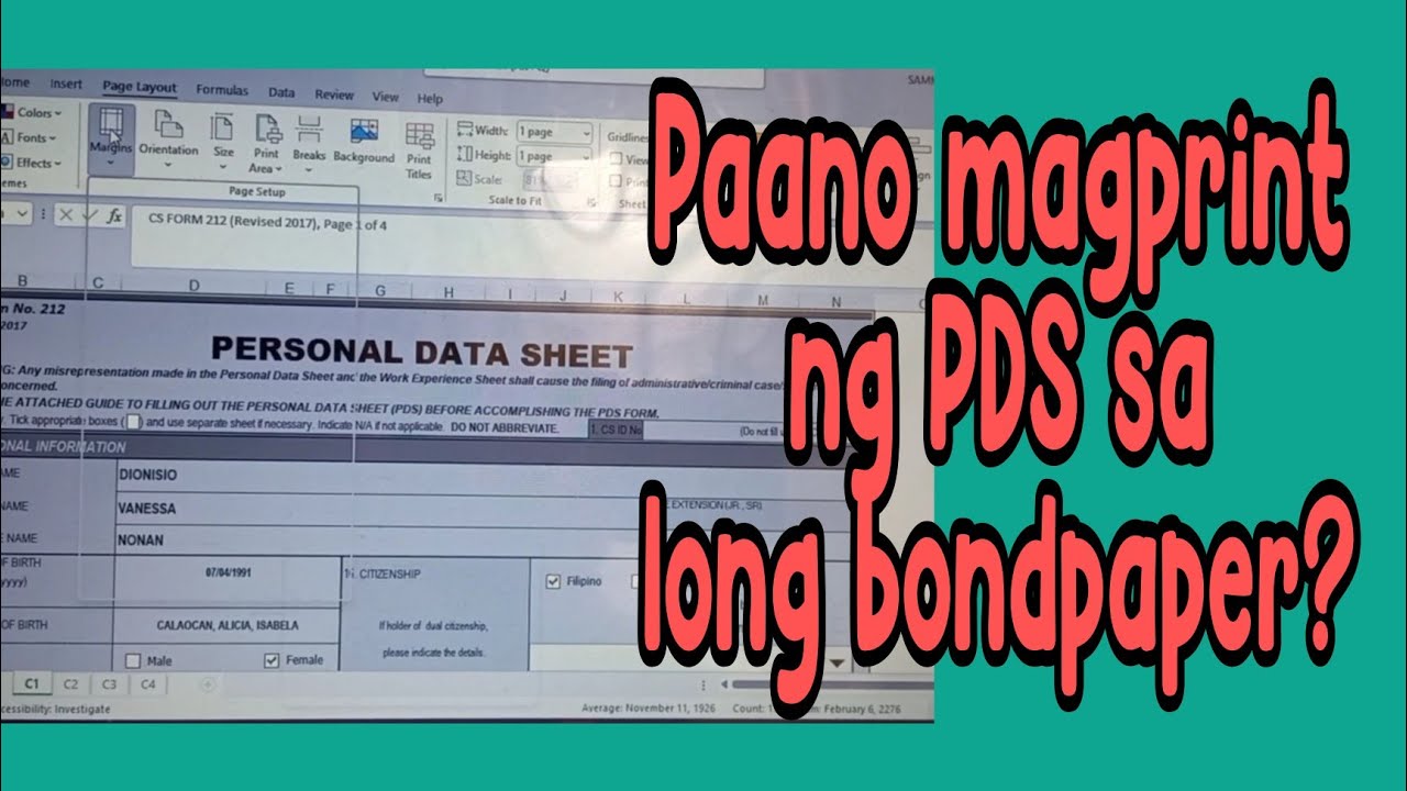 Paano magprint ng PDS sa long bondpaper using excel-easy steps