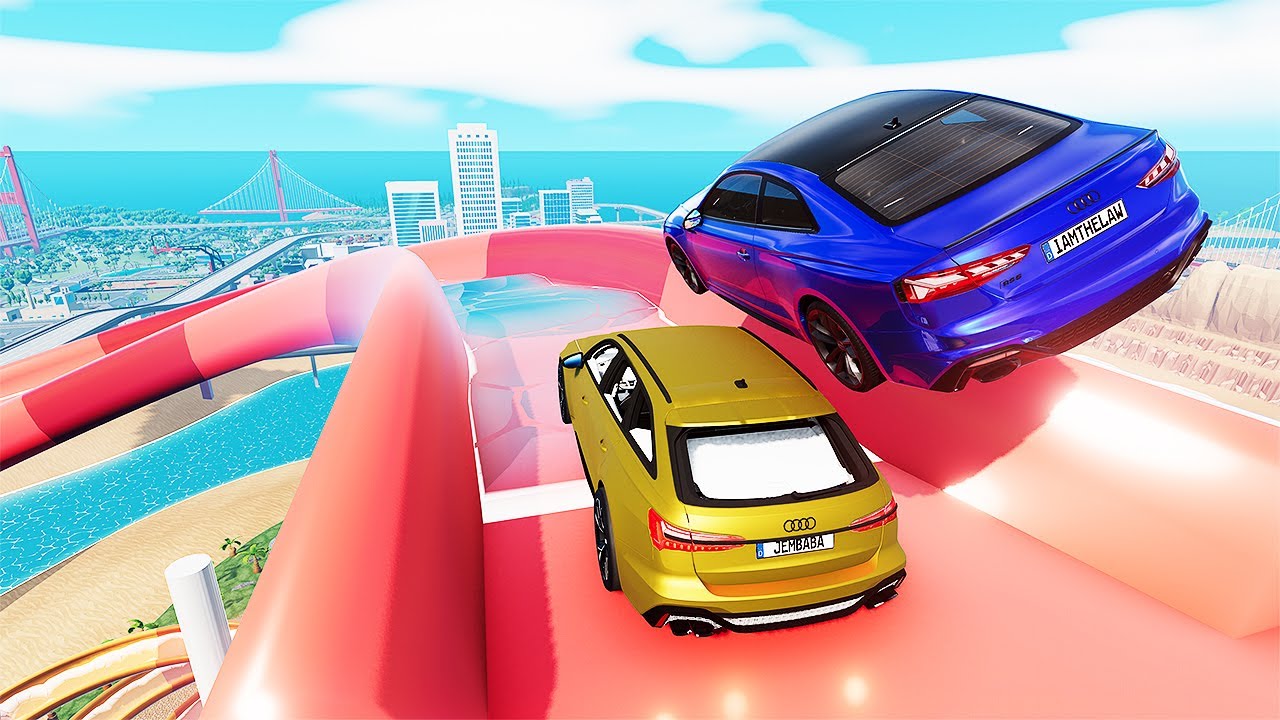 Cars VS Water Slides Parkour - Sports Car Crash Driver - BeamNG Drive