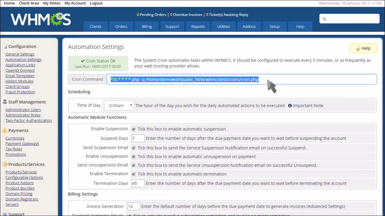 Setup the WHMCS Cron Job for Task Automation