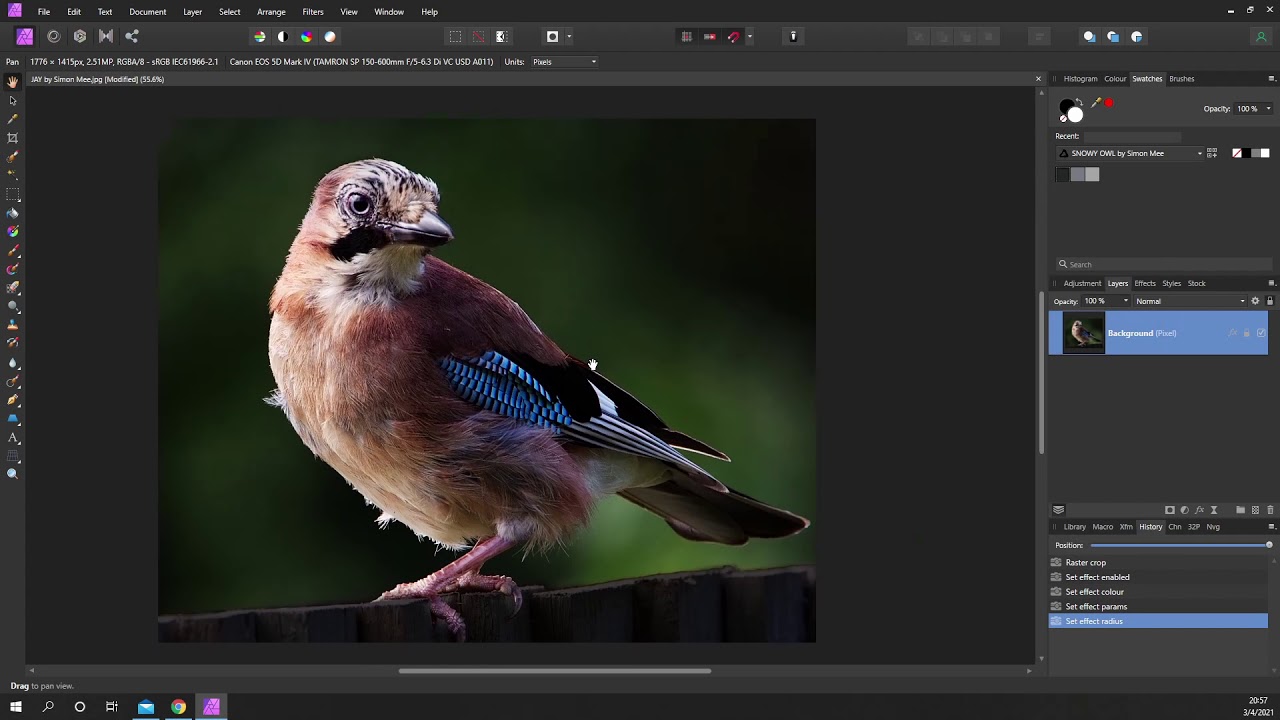 Affinity Photo - Why the fx Outline doesn't show? Crop Tool?