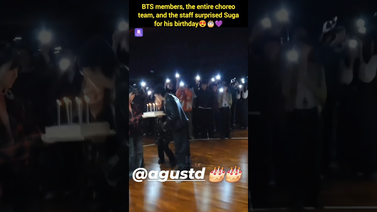 BTS members, the entire choreo team, & staff surprised Suga for his birthday🎂 #yoongi #shorts #bts