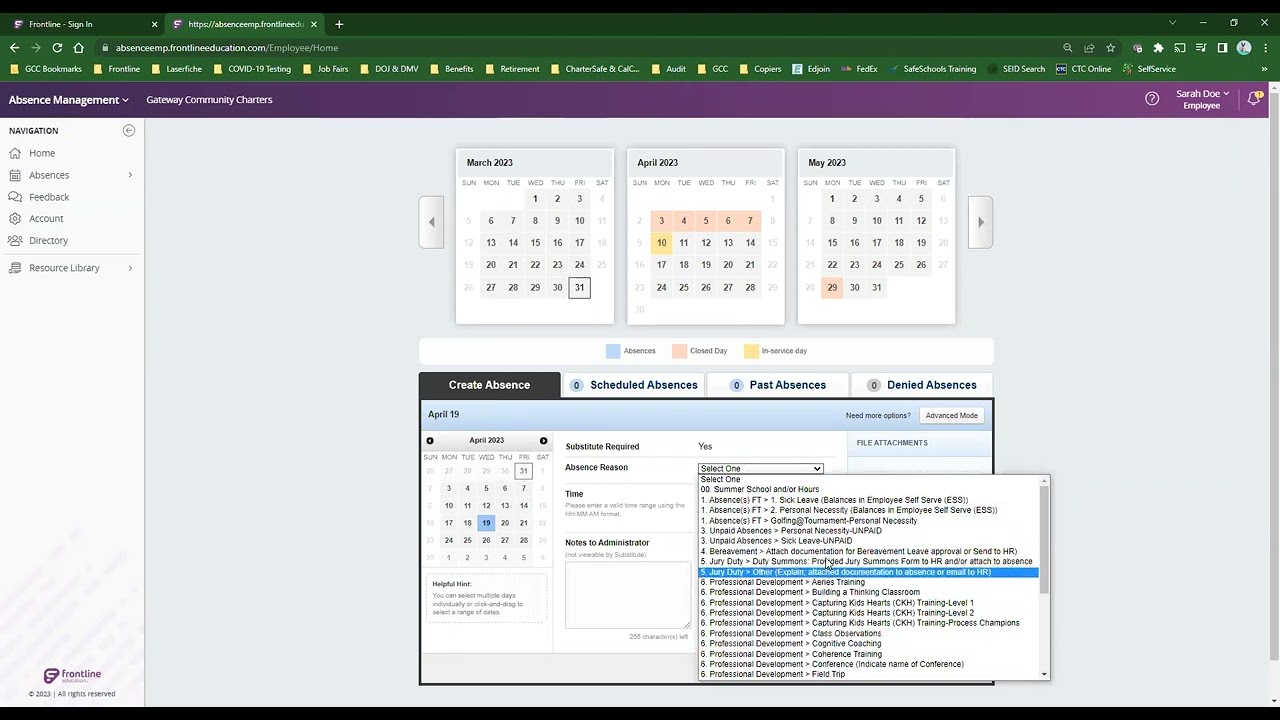 Absent Management: Reporting Absence via Computer
