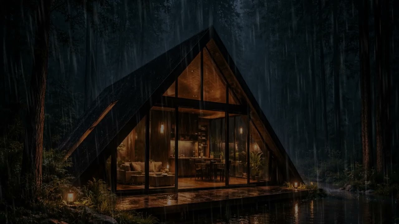 8 Hours Rain at a Cozy A-Frame Glass Cabin 🌧️ | Deep Sleep Rain Sounds