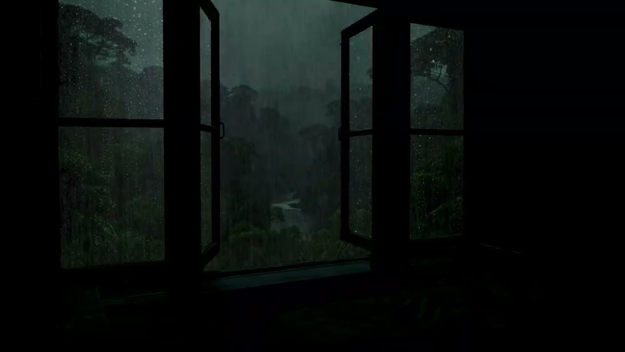 Midnight Forest Rain and Thunder Sounds Outside the Window   Dark, Cozy Sounds for Deep Sleep