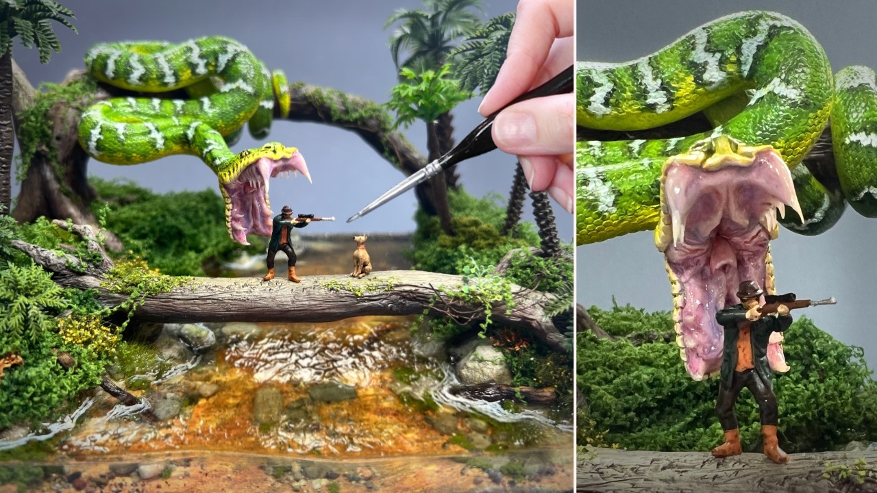 Olbrzymi BOA SZMARAGDOWY atakuje z drzew! / Diorama, glina polimerowa