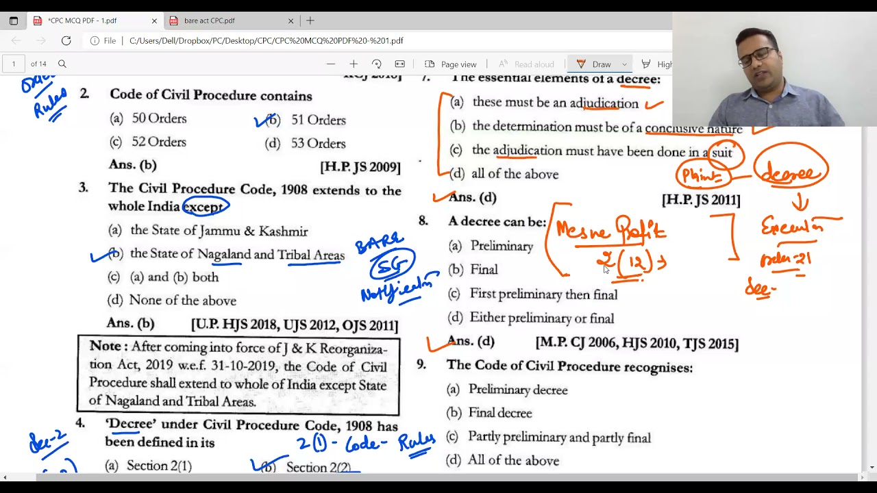 Delhi Judicial Services Exams' Perspective  - CPC- MCQ Part - 1