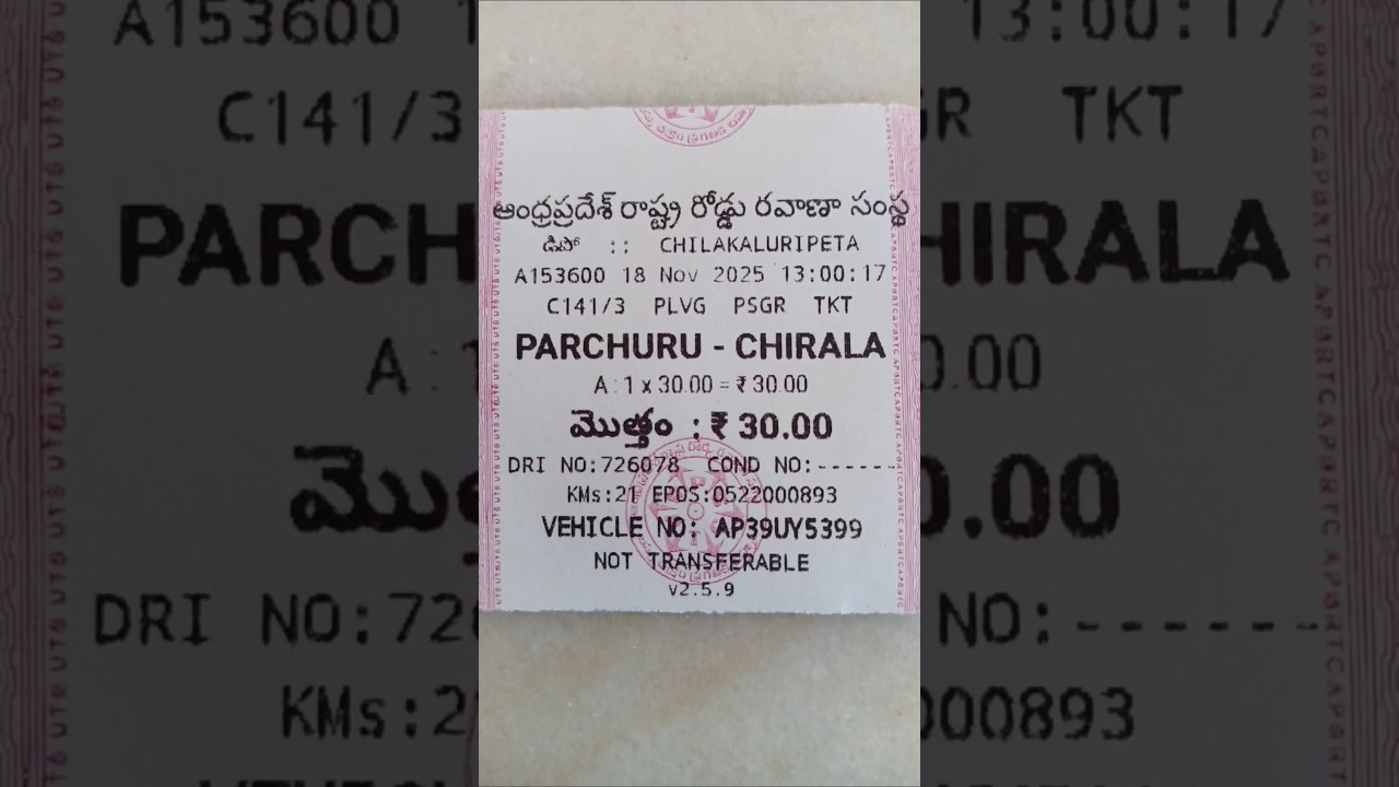 Parchuru To Chirala Apsrtc Bus Ticket Price 30 Rupees #shorts