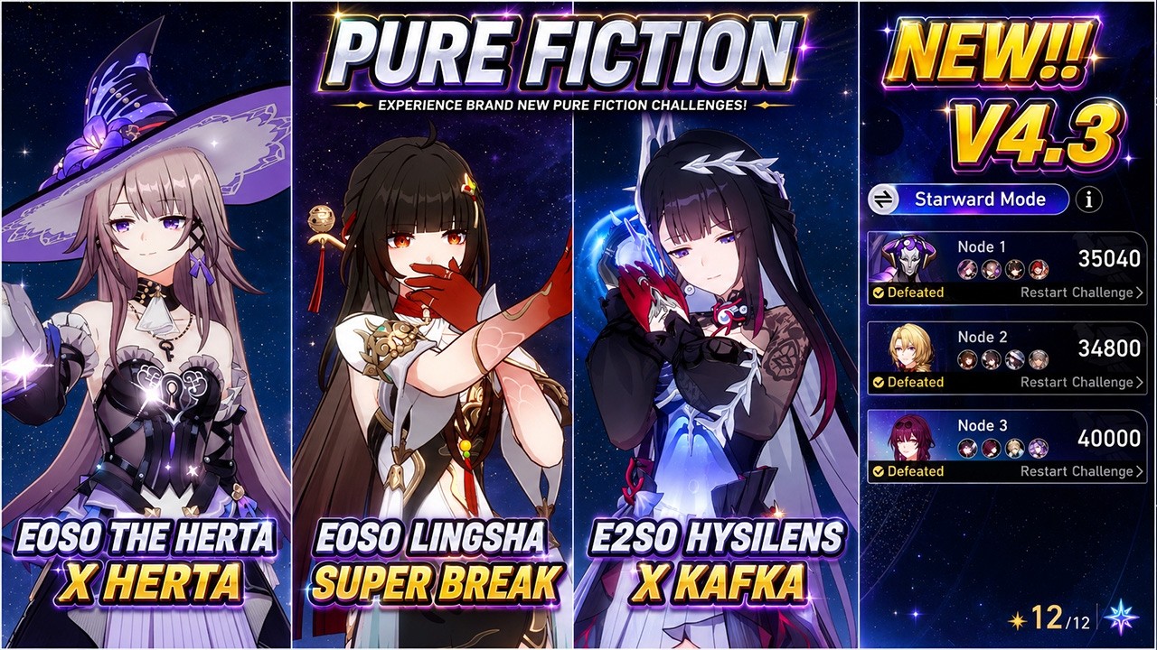 NEW! Pure Fiction 4 Starward Mode | E0S0 The Herta, E0S0 Lingsha & E2S0 Hysilens | HSR 4.3