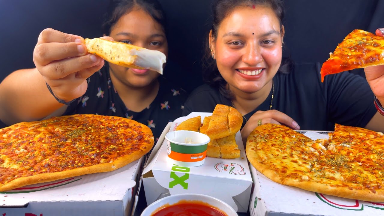 Eating😋Margarita Cheese Pizza,Garlic Bread,Pepsi,Chocolava Cake ll Foodie Gd ll