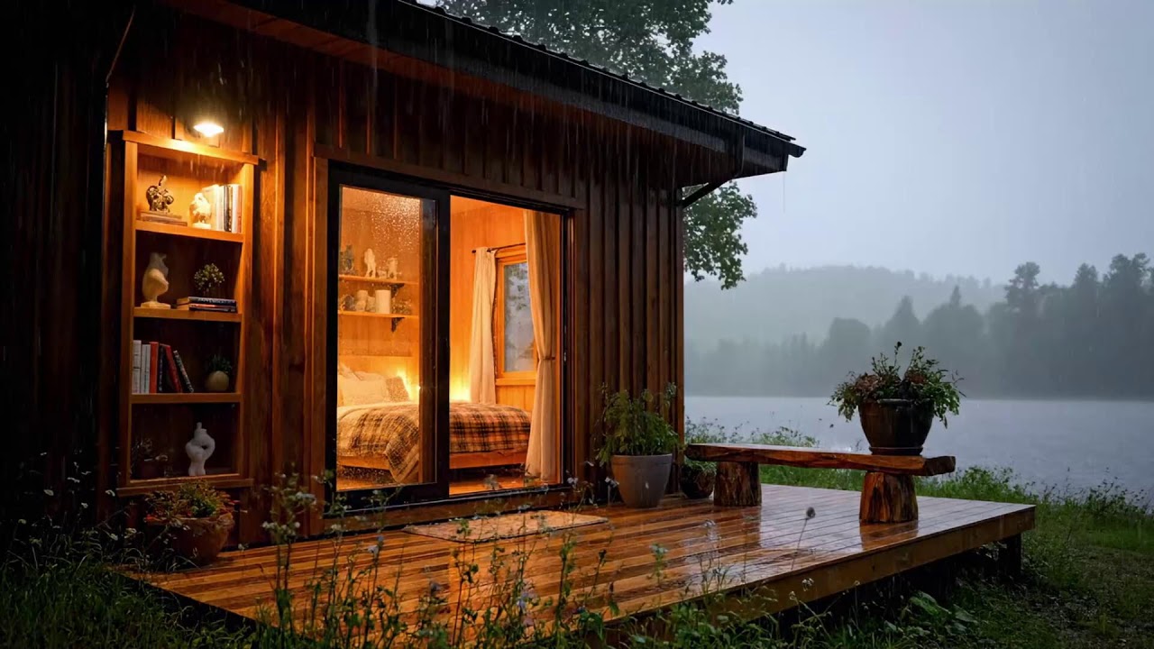 Soft Night Rain and Piano Music | Sleep in a Warm Cozy Bedroom, Relieve Stress & Anxiety