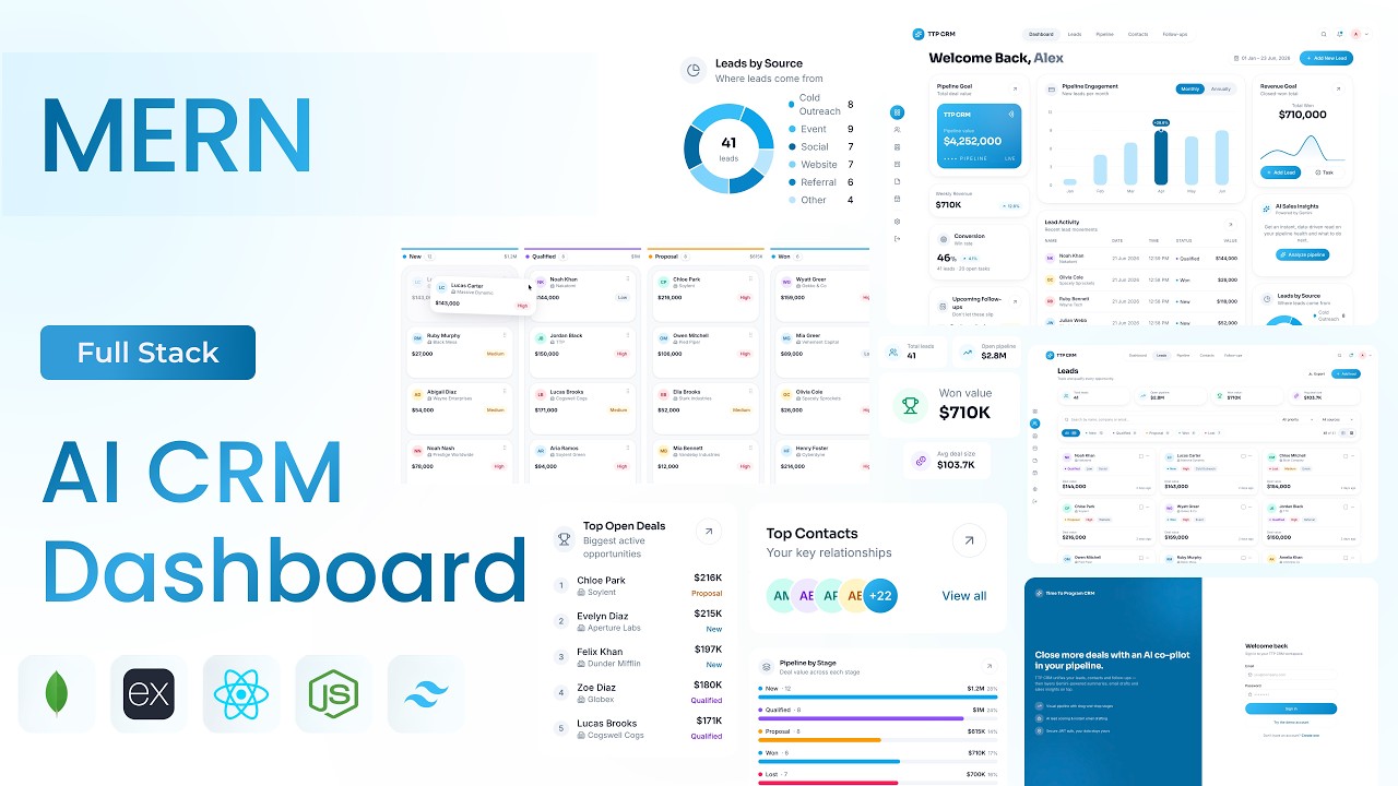 Создание полнофункционального AI CRM-дашборда | MERN, React, Node.js, MongoDB, Tailwind CSS