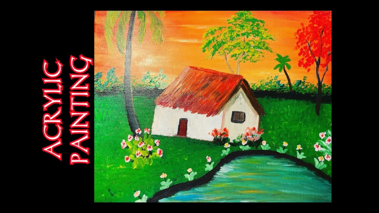 How to draw colorful landscape acrylic painting. | 