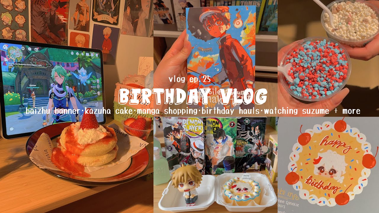 birthday vlog🍰 baizhu banner, designing a cake, watching suzume, manga shopping + birthday haul