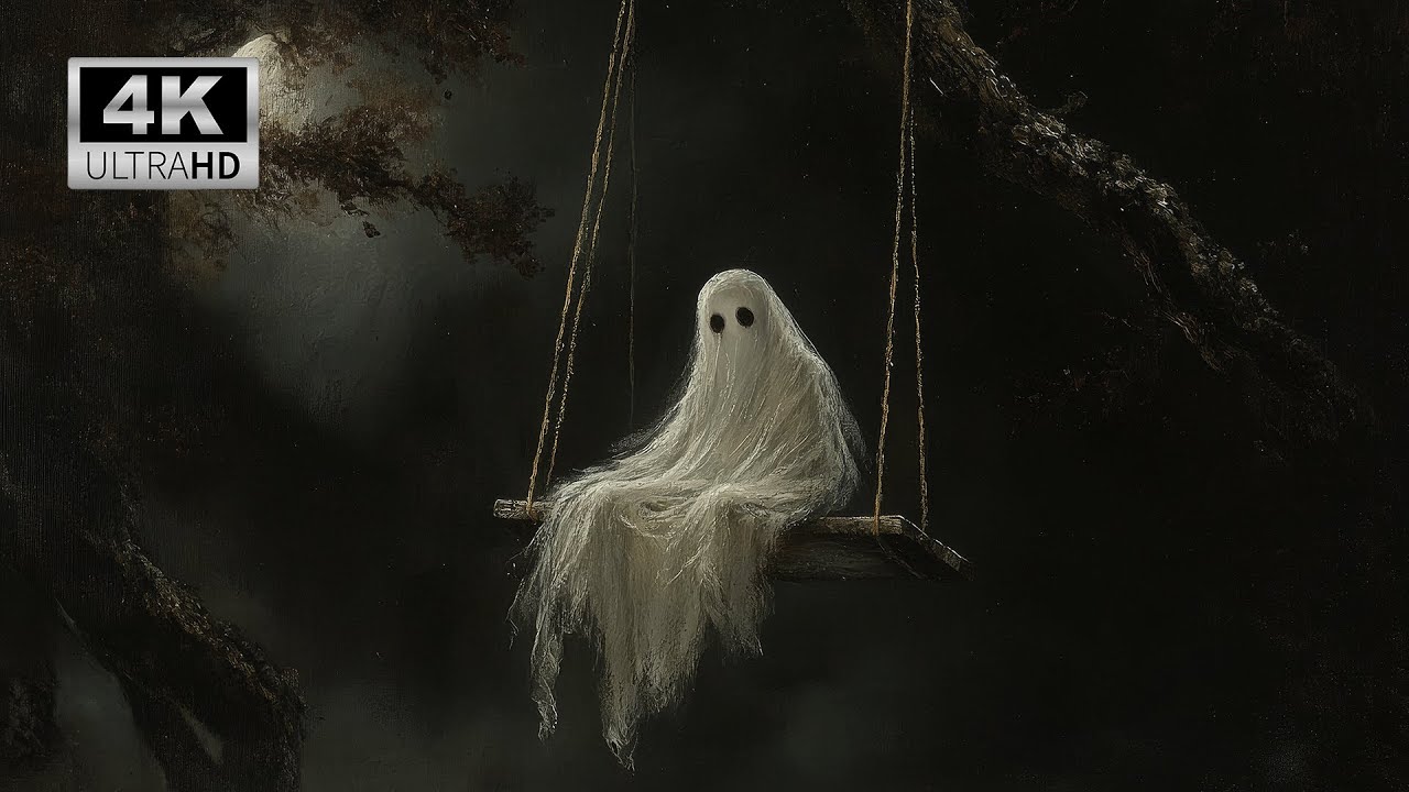 Ghost on Swing Halloween screensaver | Dark and Moody Halloween Animated TV Wall Art (NO SOUND)