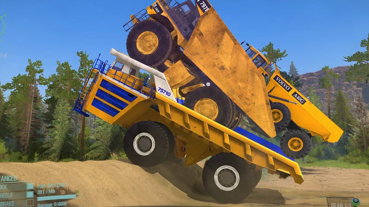 Spintires MudRunner - Crazy Load Dump Truck Belaz, Cat, Volvo - Heavy Overload Transporting