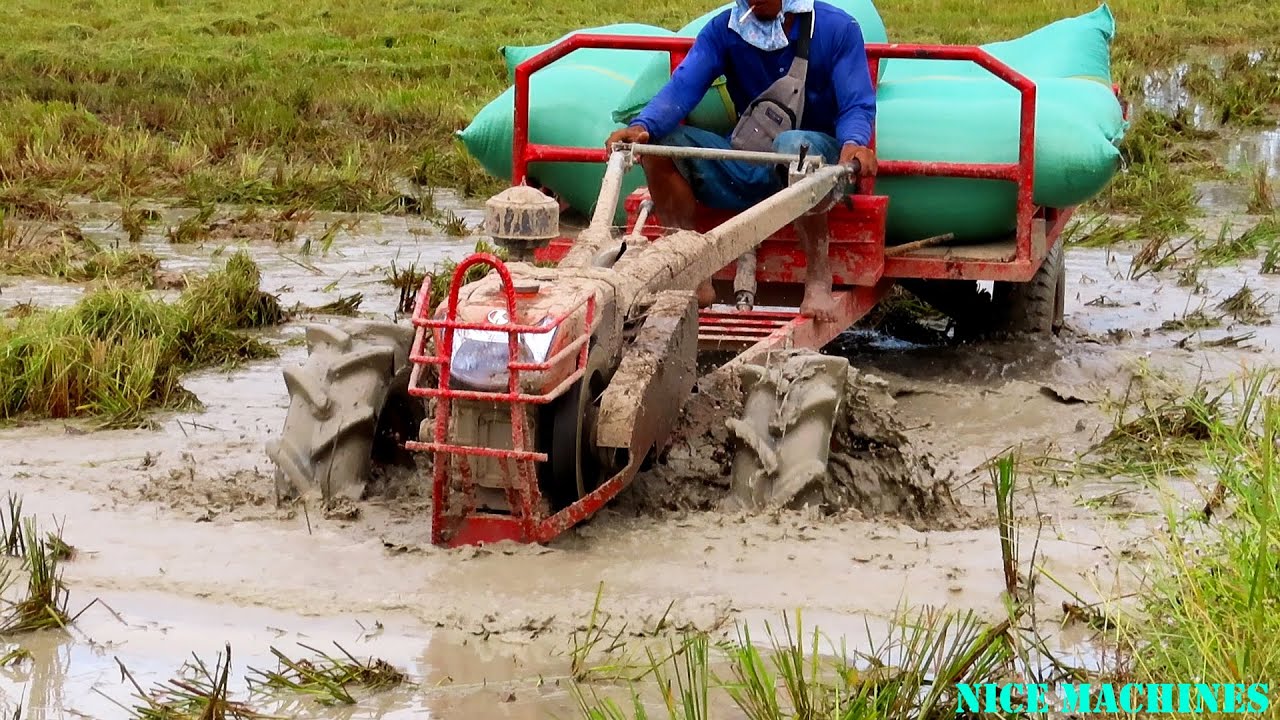 Power Tiller Kubota ZT155 VS RT155 Working Cross Deep Water And Sinking Wheels Underwater