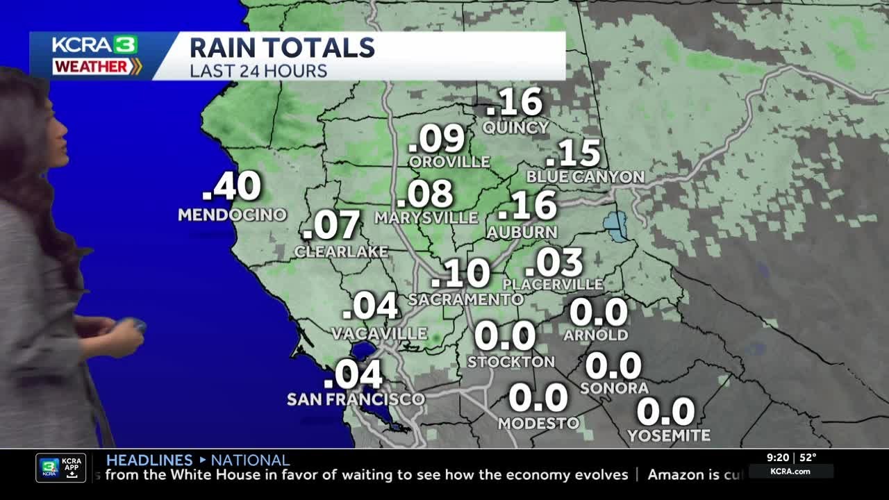 How much rain fell overnight in Northern California?