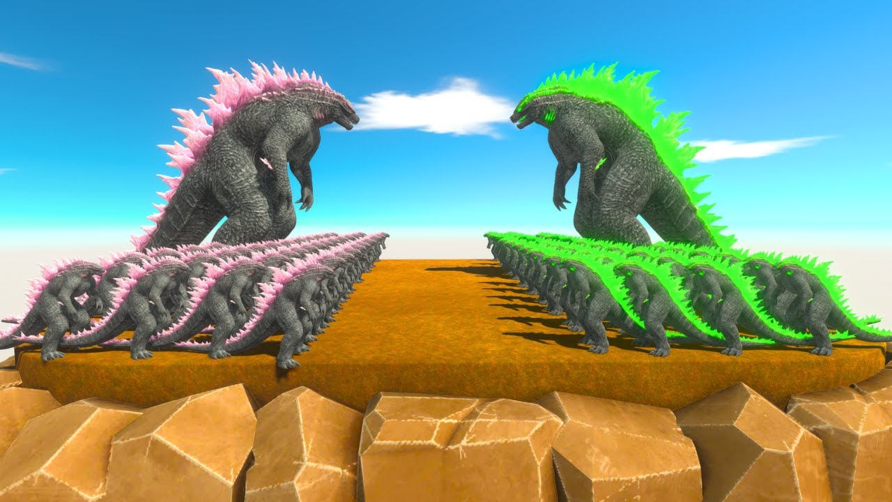 Power Level Growing Godzilla Green Evolved vs Godzilla Evolved Pink - ARBS