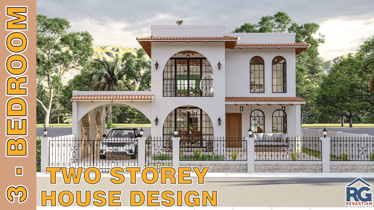 3 -Bedroom Two Storey House Design  11.80m x 8.70m -Mediterranean Style