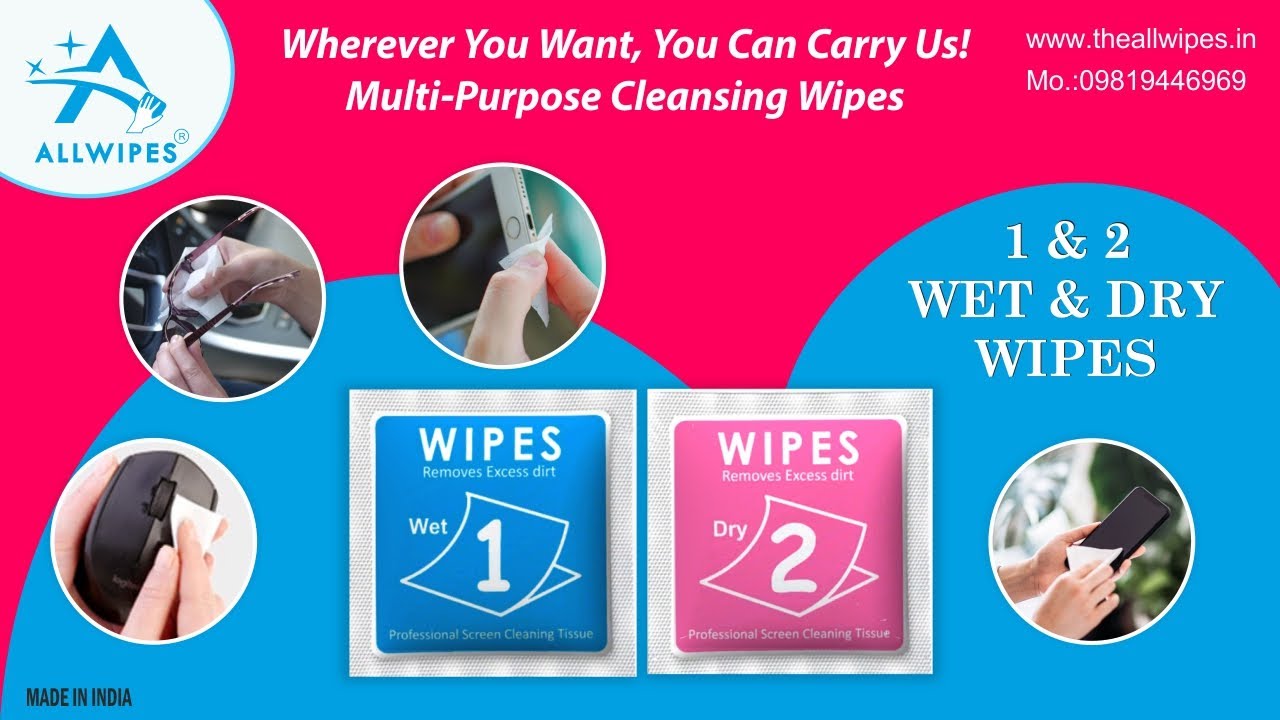 1-2 Dry & Wet Wipes | Multi-Purpose & Cleaning Wipes for Computer, Mobile, Glass, & Etc. - ALLWIPES