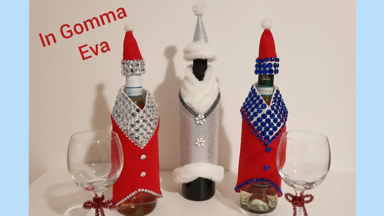 TUTORIAL Vestito di Babbo Natale per bottiglia🎅Декор бутылки к Новому Году!