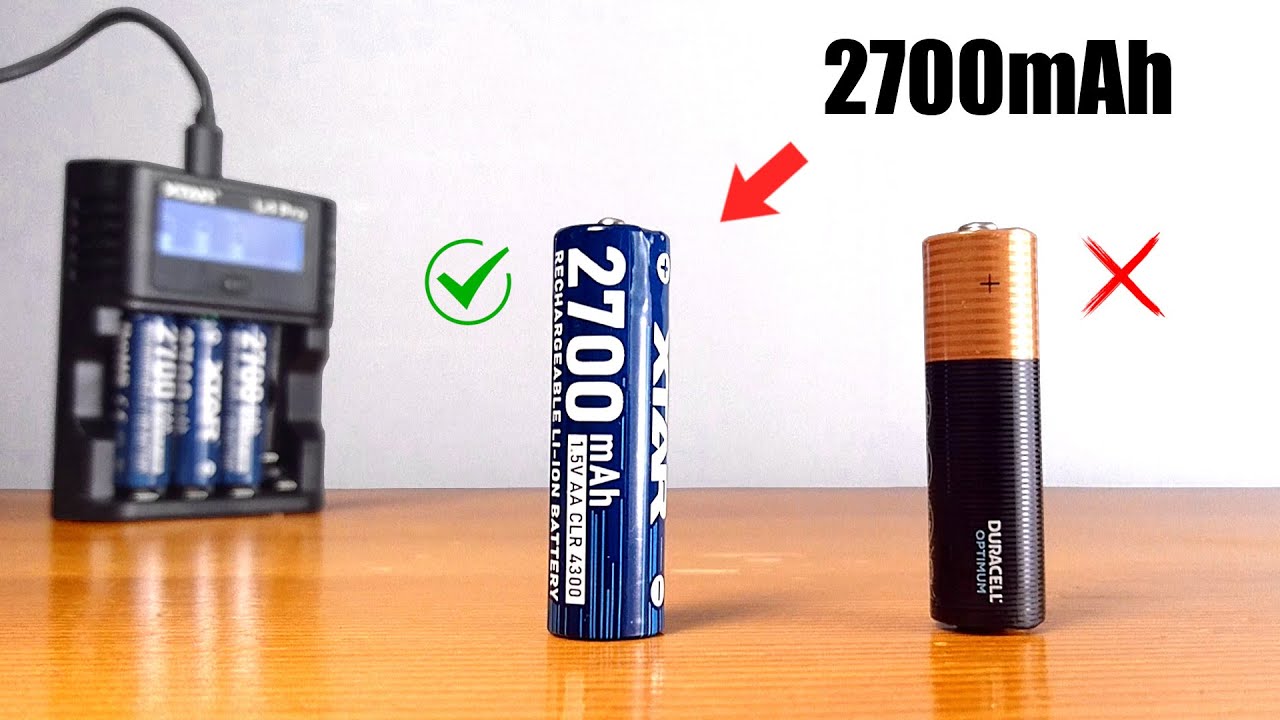 1.5 V AA Lithium ion Rechargeable Batteries with Charger - 2700mAh EACH Battery