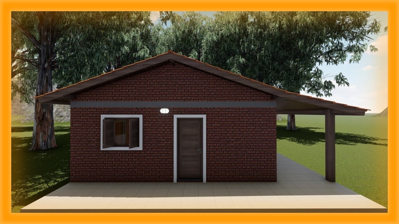 Planta de Casa de Campo Pequena 7x7 com 2 Quartos Varanda