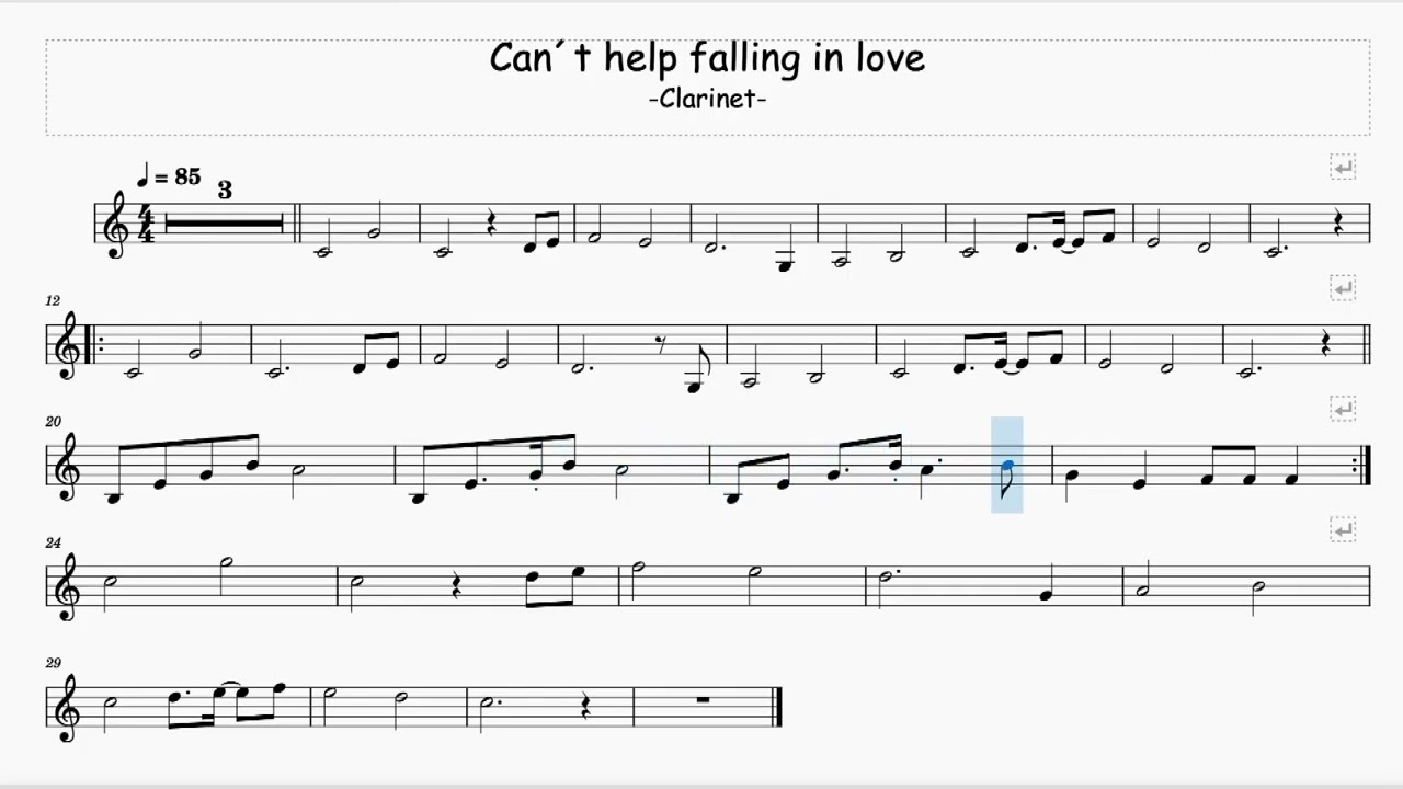 Elvis Presley Can't Help Falling In Love - Clarinet - Free Sheet Music
