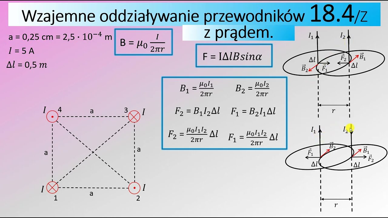 18.4 Cztery bardzo długie prostoliniowe przewodniki prostopadłe do płaszczyzny rysunku przecinają
