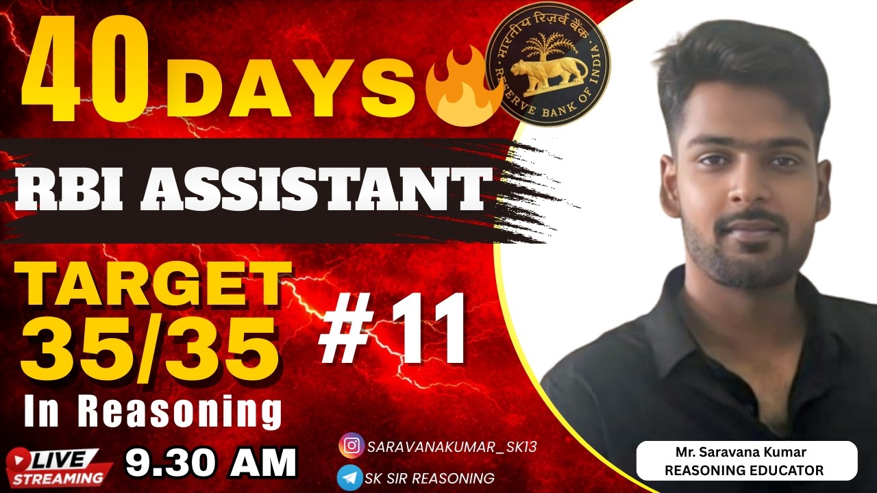 RBI ASSISTANT 2026 REASONING SPEED PRACTICE | TARGET 35/35 | By Mr. SK sir #rbiassistant #rbiasst