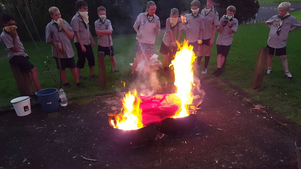 Burning pillow and sleeping bag