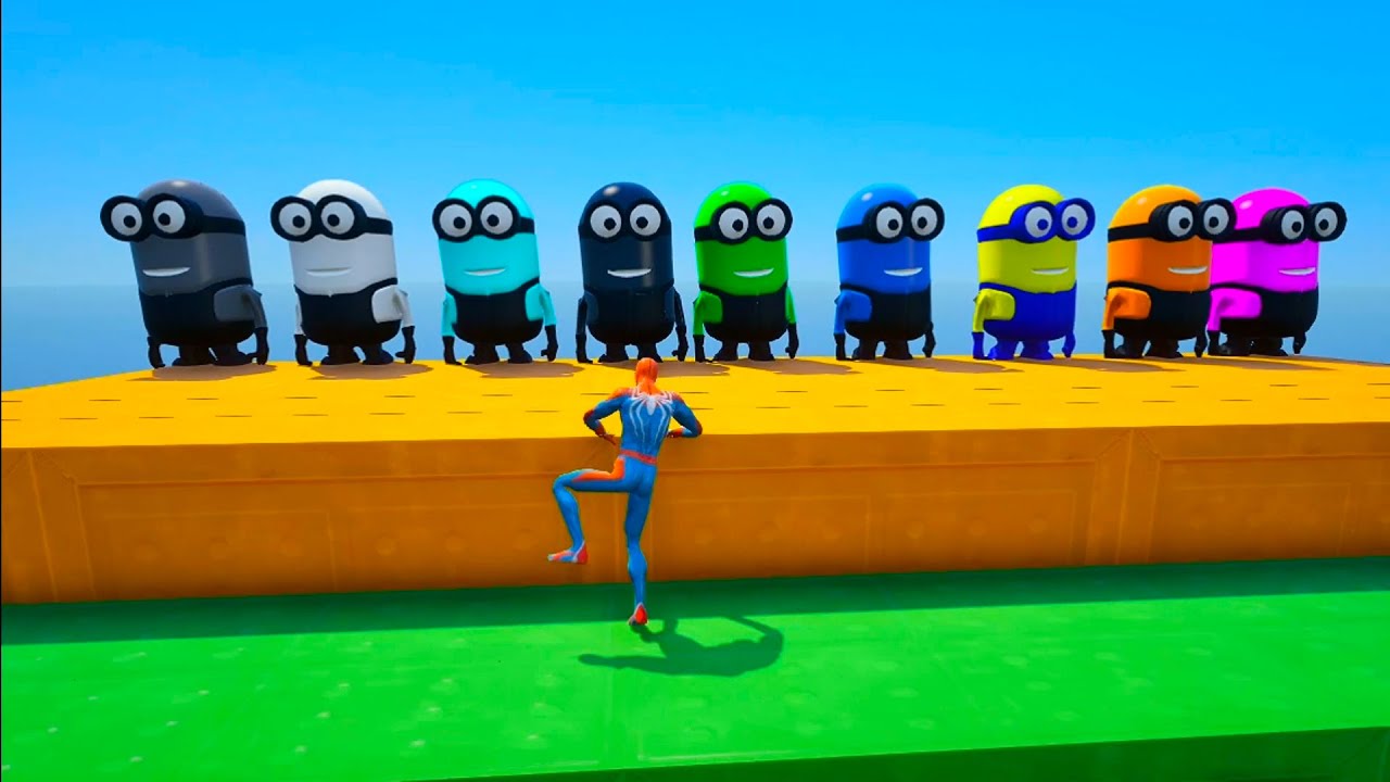 spiderman epic punch and kick to beautiful minions