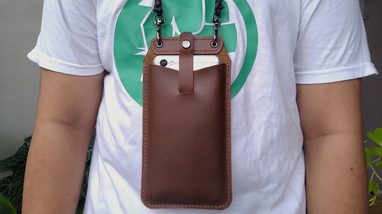 Cara Membuat Dompet Kalung Wadah HP Custom Kunci Otomatis Dari Kulit Sapi Asli | Lanyard Tali Kulit