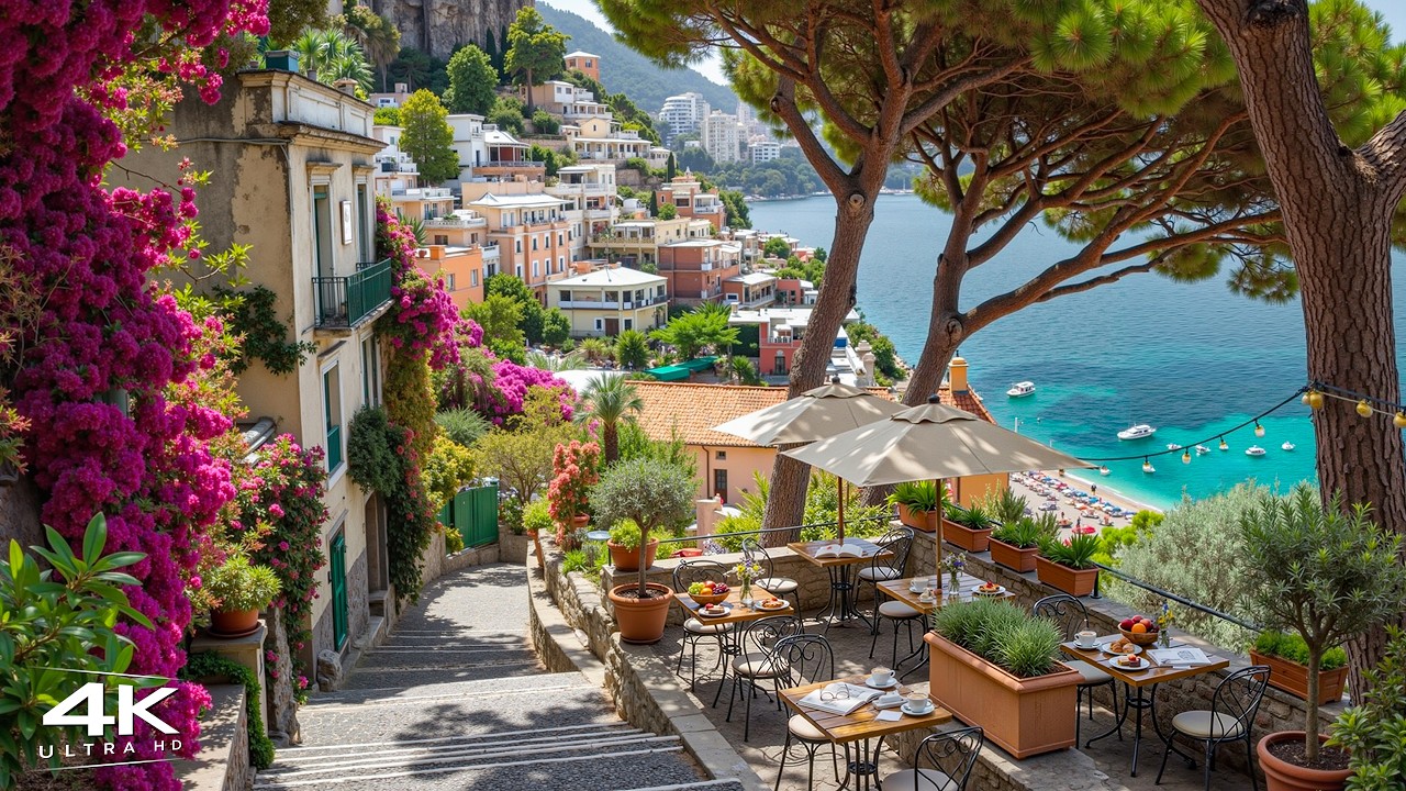 Spring Morning Jazz at Amalfi Coast, Italy 🌸 Relaxing Bossa Nova & Soft Caf&eacute; Ambience for Calm Focus