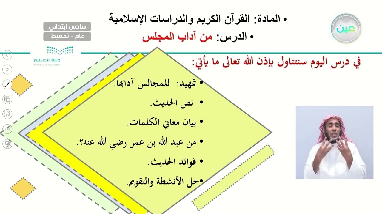 من آداب المجلس - القرآن الكريم والدراسات الإسلامية - سادس ابتدائي