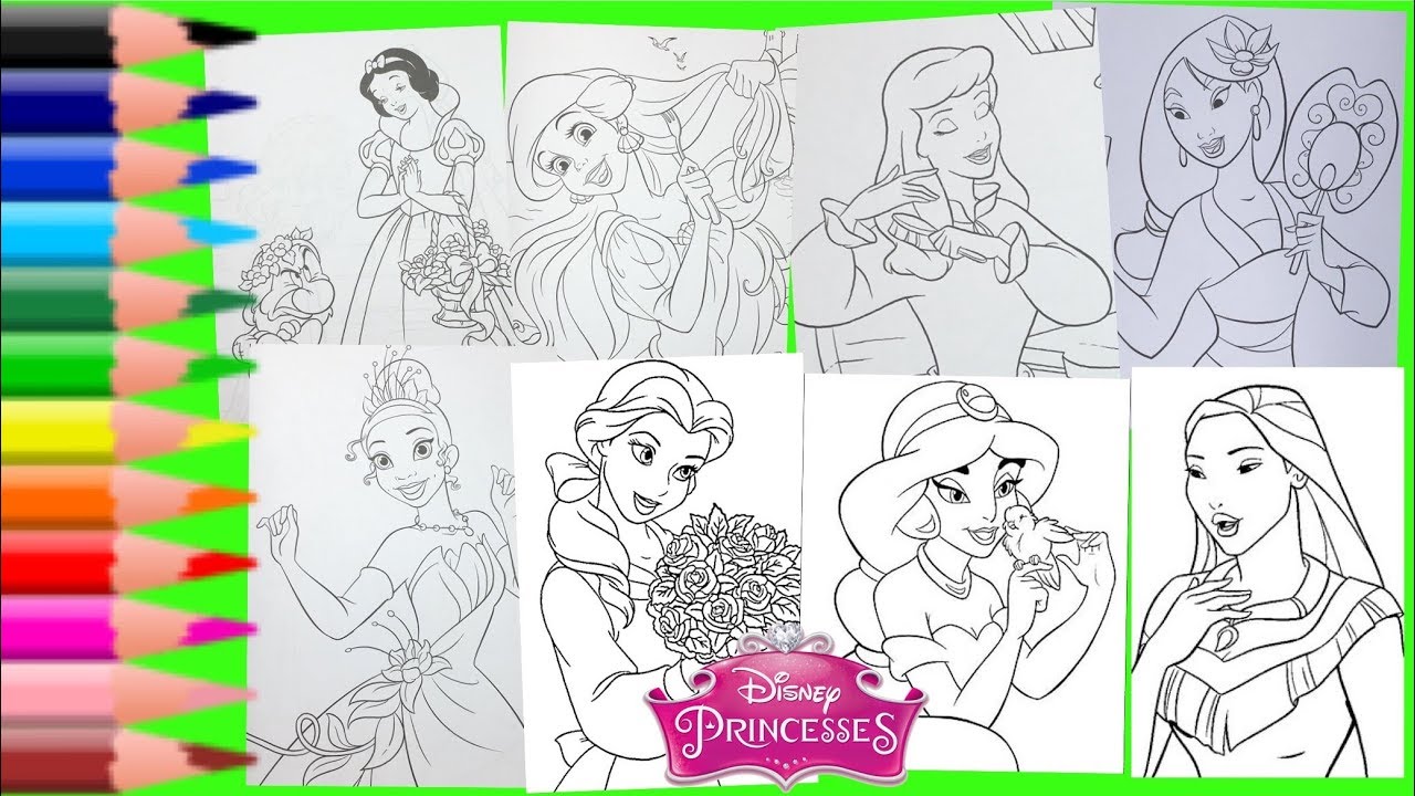 Disney Princess Aurora Cinderella Belle Mulan Aurora Snow White Jasmine Coloring Pages for Girls