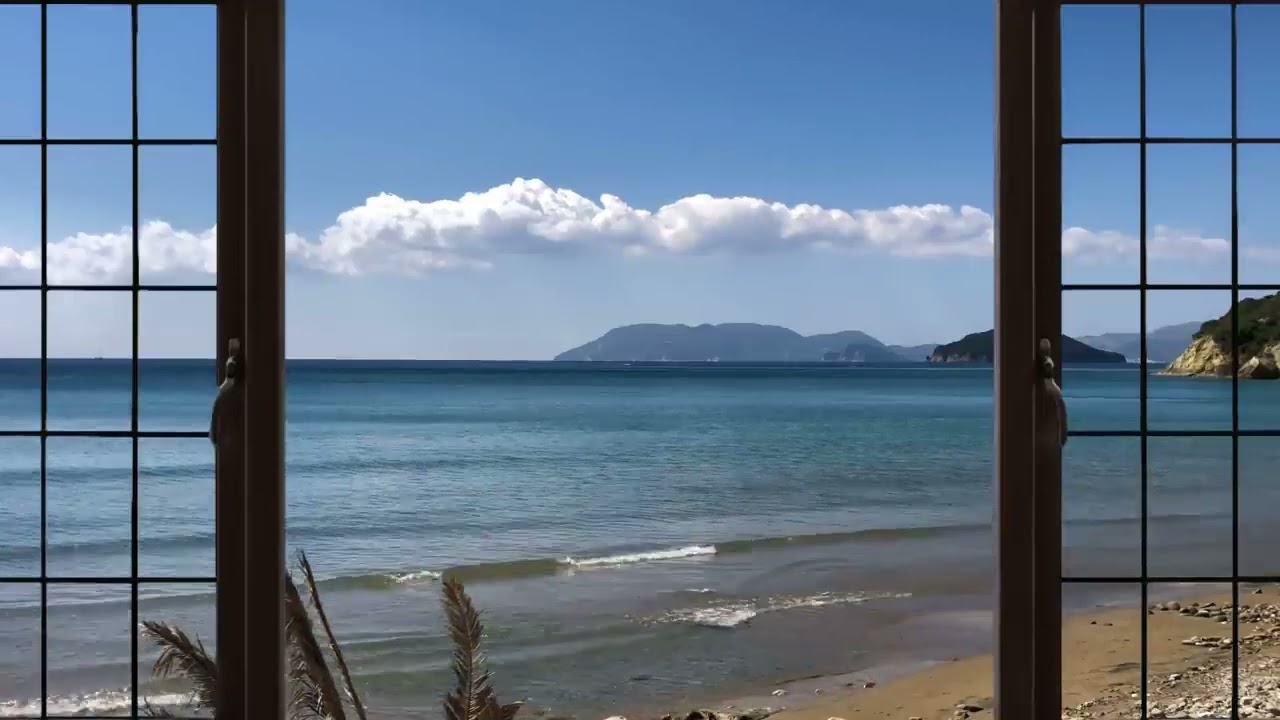 4K Greece Beach window view - Relaxing, Calming, Ambience