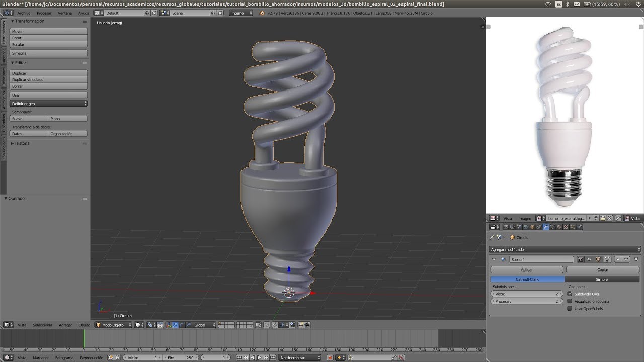 Videotutorial bombillo espiral blender 279b