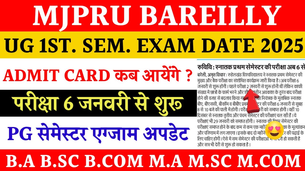 Mjpru 1st sem exam date 2025 | mjpru admit card 2025 | mjpru exam news today | pg exam schedule