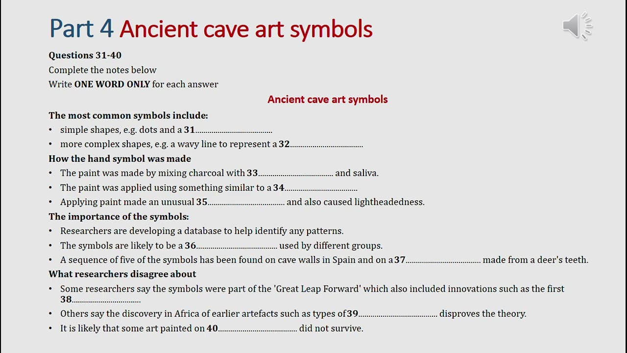 IELTS listening actual test Part 4: ancient cave art symbols - computer (answer+ transcript)
