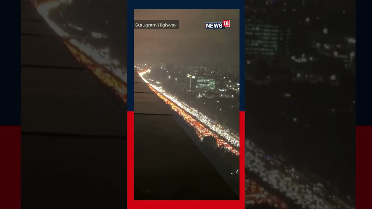Heavy Rains Result In Kilometers Long Traffic Jam In Gurugram, Vehicles Stuck For Hours