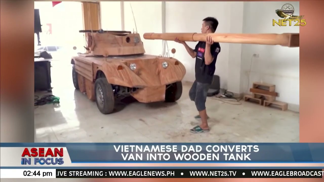 Vietnamese dad converts van into wooden tank