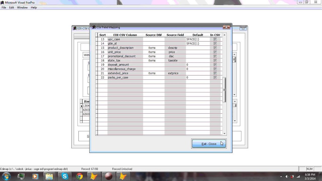 screen recording of VFP9 module for EDI-CSV
