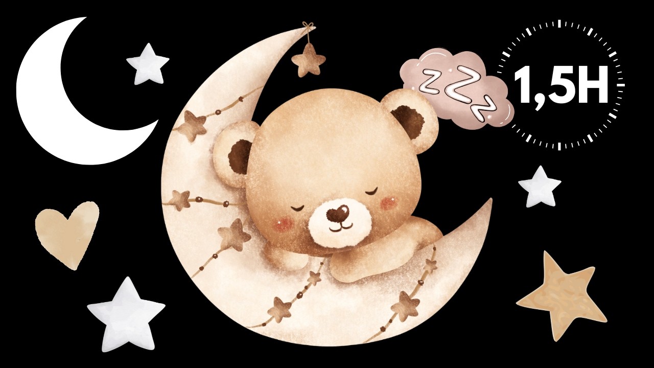 Baby Sleep Sensory 🌙🧸 | Lullaby Music | Beige Teddy Moon | Calm Night Visuals | 1.5 HOUR