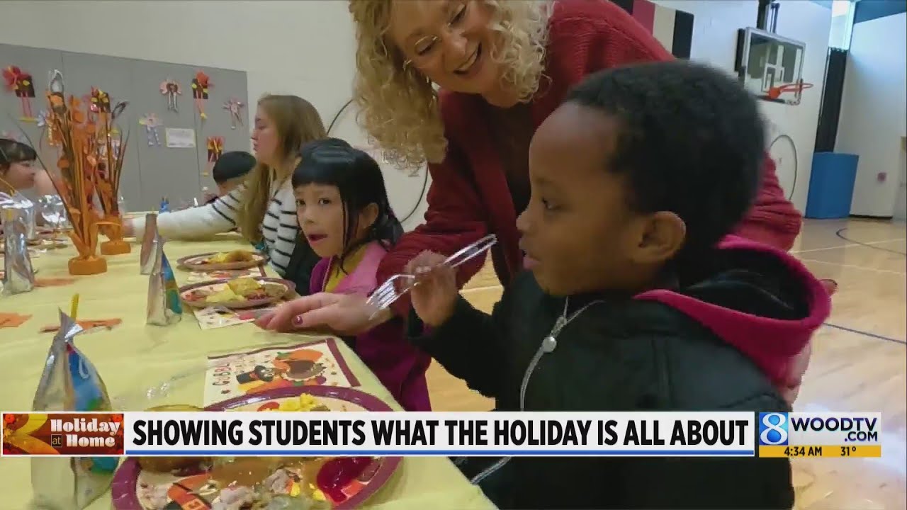 Students new to Kentwood learn about Thanksgiving through special meal