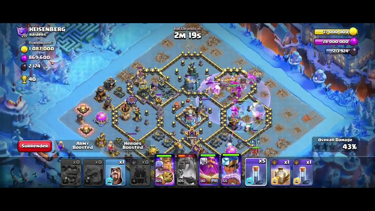 New th18 vs rush th18 ( using meteor golem with totem spell ,smash bases after nerf ) 