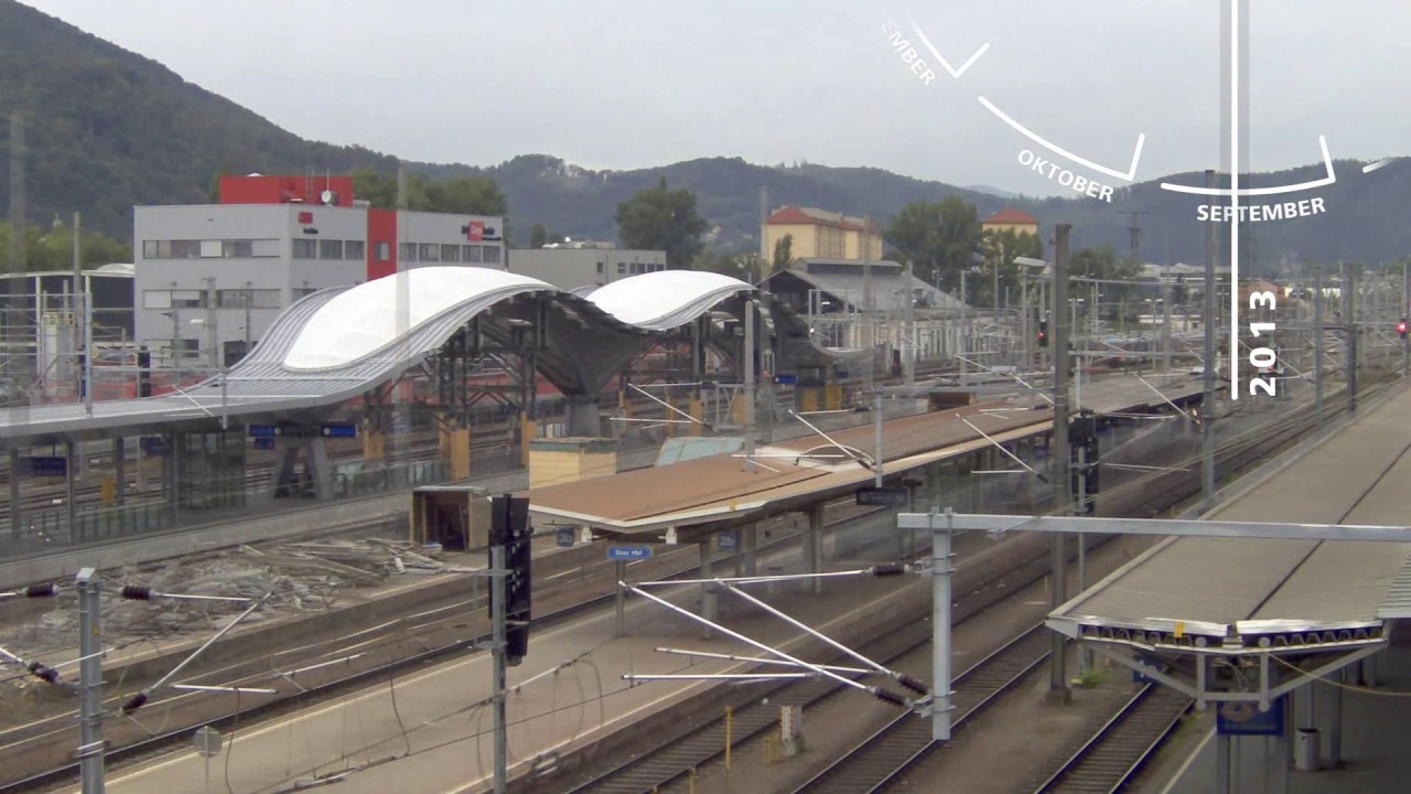 Zeitraffer Hauptbahnhof Graz Richtung Norden